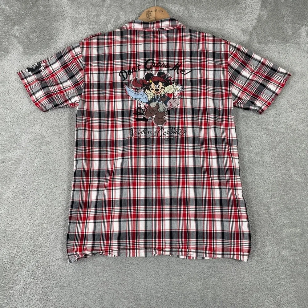 Disney Parks Pirates of the Caribbean Button Down Shirt Kids XL Red Mickey Mouse